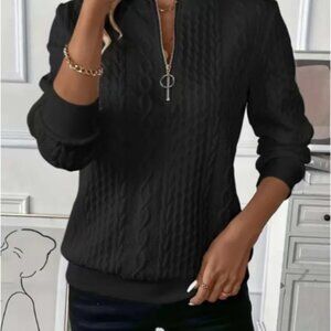 Black Quilted Pullover with Zipper